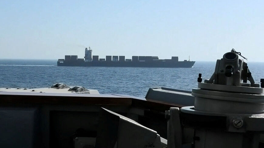 A view of Iranian-flagged cargo ship M/V Touska as the U.S. Navy Arleigh Burke-class Aegis guided missile destroyer USS Spruance conducts its interception in a location given as the north Arabian Sea, in this screen capture from a video released April 19, 2026. CENTCOM/Handout via REUTERS