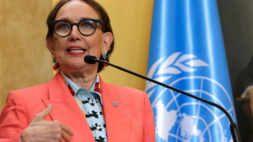 FILE PHOTO: Rebeca Grynspan, former Vice President of Costa Rica, speaks during a news conference where the government  announced her nomination  for United Nations secretary-general, in San Jose, Costa Rica, October 8, 2025. REUTERS/Mayela Lopez/File Photo