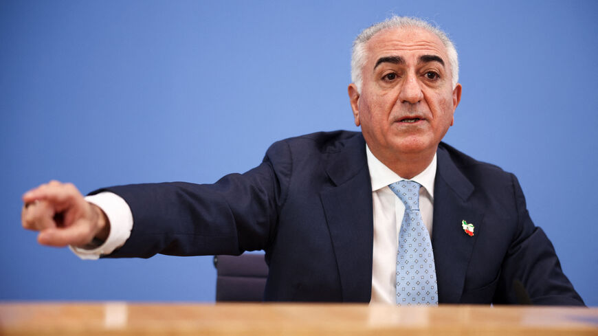 Reza Pahlavi, the exiled son of Iran's last shah and an Iranian opposition figure, gestures as he speaks during a press conference at the House of the Bundespressekonferenz in Berlin, Germany, April 23, 2026. REUTERS/Liesa Johannssen