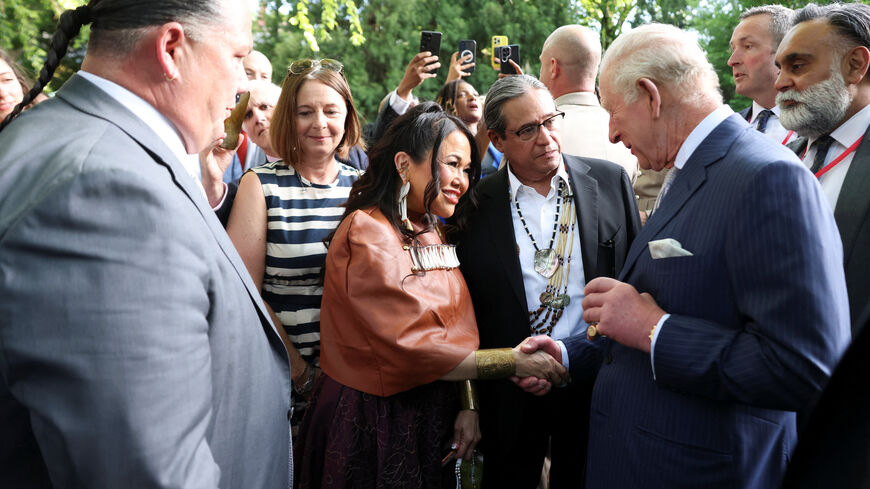 Britain's King Charles III greets guests during a state visit to the United States at a Garden Party in the British Embassy in Washington D.C., U.S, April 27, 2026.    Ian Vogler/Pool via REUTERS