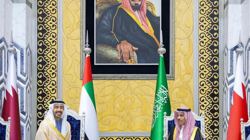 Saudi Foreign Minister Faisal bin Farhan al Saud receives United Arab Emirates' Deputy Prime Minister and Minister of Foreign Affairs Sheikh Abdullah bin Zayed Al Nahyan ahead of an exceptional meeting of the Gulf Cooperation Council (GCC), the first in-person meeting of Gulf leaders since their states became a front in the Iran war two months ago, In Jeddah, Saudi Arabia, April 28, 2026. Saudi Press Agency/Handout via REUTERS