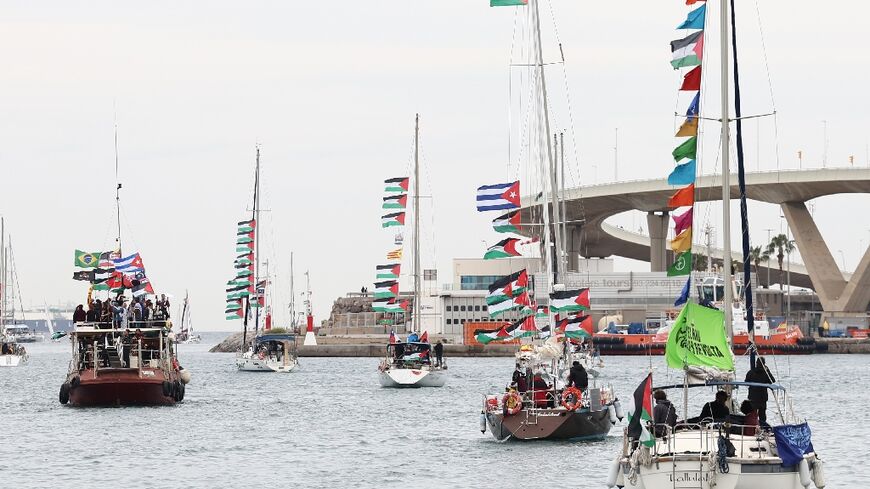 Boats of a new flotilla bound for the Gaza Strip make a symbolic departure from Barcelona on April 12, 2026