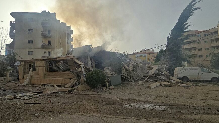 The site of an Israeli airstrike in the Al Hosh area near the coastal Lebanese city of Tyre 