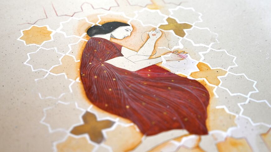 Eves 1. 2026. Japanese gouache, ink, gold, on handmade wasli paper. (Courtesy of the artist)