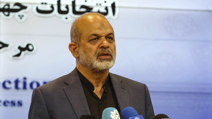 Iranian Interior Minister Ahmad Vahidi speaks at a candidates' registration office in Tehran on May 30, 2024, during the first day of registration ahead of the country's presidential election. 