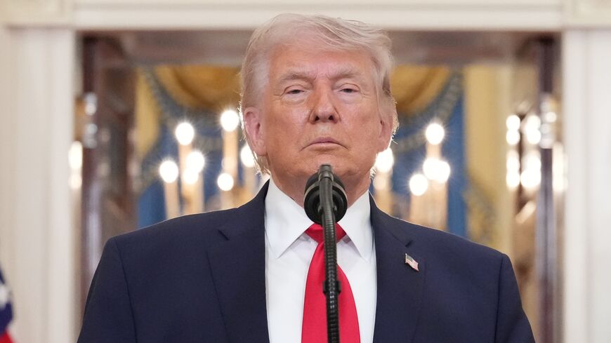 President Donald Trump pauses as he finishes speaking about the Iran war from the Cross Hall of the White House on Wednesday, April 1, 2026, in Washington. 