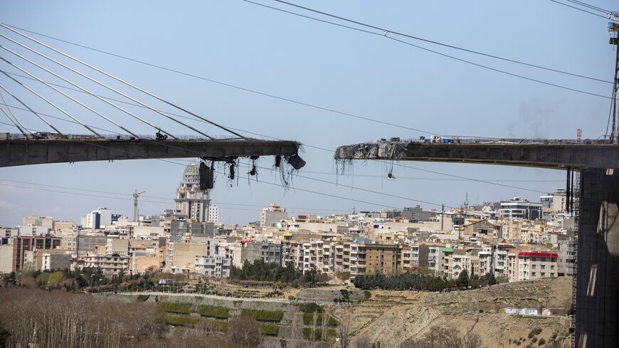 A view of the damaged B1 bridge, a day after it was destroyed by an airstrike, on April 3, 2026, west of Tehran in Karaj, Iran.