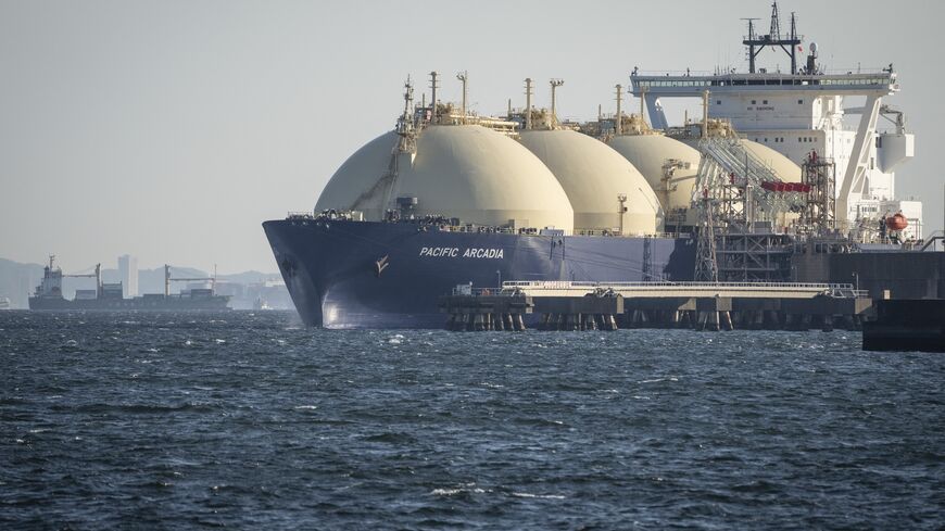 A liquefied natural gas (LNG) tanker is moored at a LNG berth in Kawasaki, Kanagawa, prefecture April 8, 2026.