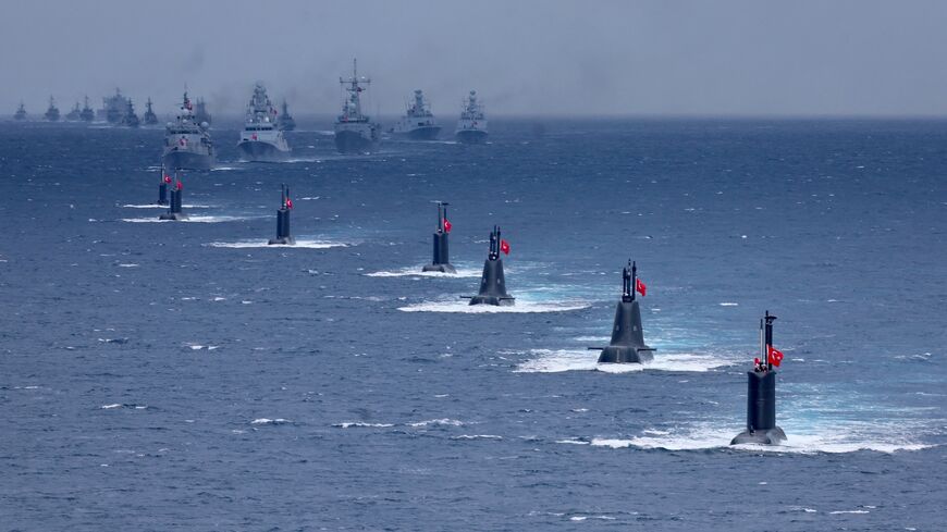 Turkey's submarines and fast-attack craft ships participate in the live-fire phase of the Blue Homeland-2026 (Mavi Vatan) tactical military exercises in the eastern Mediterranean Sea, in Antalya on April 9, 2026.
