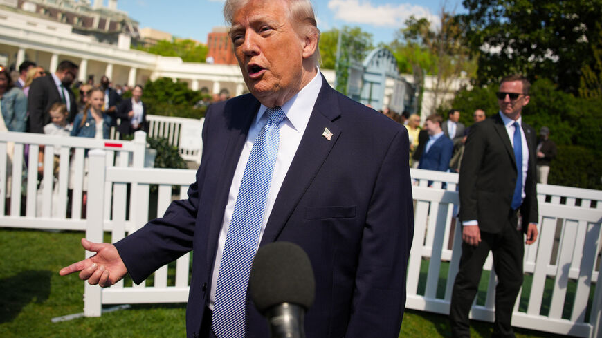 WASHINGTON, DC - APRIL 06: U.S. President Donald Trump speaks to the media as he attends the White House Easter Egg Roll on the South Lawn of the White House on April 06, 2026 in Washington, DC. The Easter Egg Roll is a White House tradition dating back to 1878. The Trumps also honored the 250th anniversary of the United States during the event. (Photo by Andrew Harnik/Getty Images)