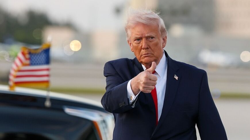 US President Donald Trump waves to the media after walking off of Air Force One at Miami International Airport on April 11, 2026 in Miami, Florida. (Tasos Katopodis/Getty Images)