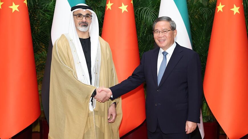Chinese Premier Li Qiang meets with Sheikh Khaled bin Mohamed bin Zayed Al Nahyan, Crown Prince of Abu Dhabi, in Beijing on April 13, 2026.