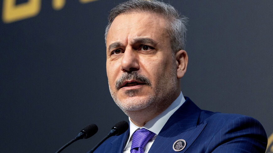 FILE PHOTO: Turkey's Foreign Minister Hakan Fidan speaks to reporters at Antalya Diplomacy Forum in Antalya, Turkey, April 19, 2026. REUTERS/Umit Bektas/File Photo