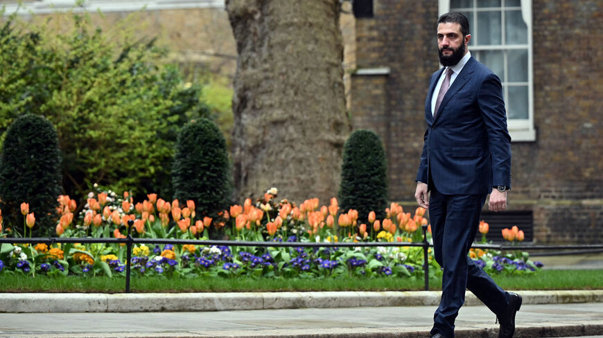 FILE PHOTO: Syria's President Ahmed al-Sharaa arrives ahead of a meeting with Britain's Prime Minister Keir Starmer at 10 Downing Street in central London, Britain, March 31, 2026.     JUSTIN TALLIS/Pool via REUTERS