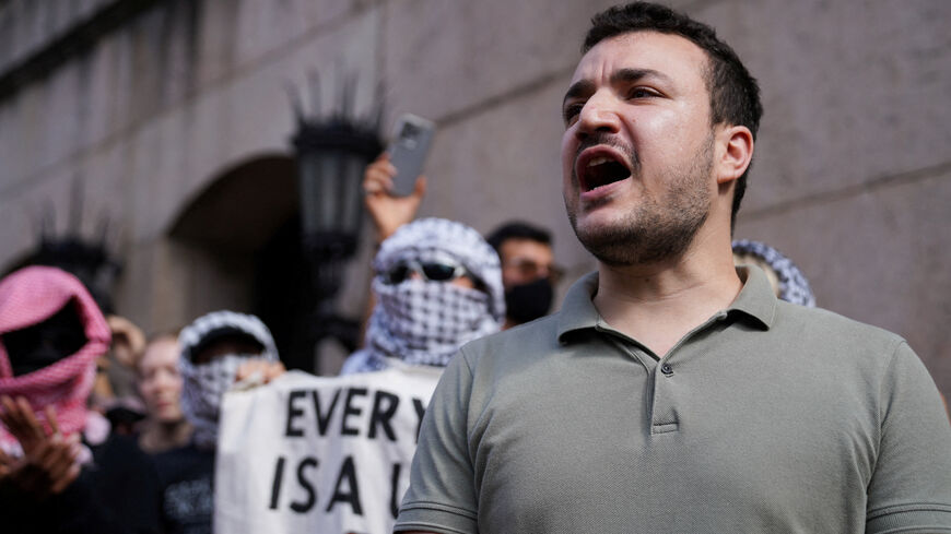Columbia University graduate Mahmoud Khalil attends a pro-Palestinian protest outside Columbia University, on the two-year anniversary of the deadly October 7, 2023 attack on Israel by Hamas from Gaza, in Manhattan in New York City, U.S., October 7, 2025. REUTERS/Ryan Murphy
