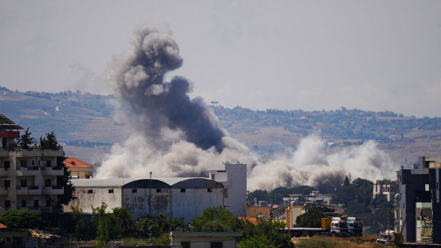 Smoke billows from southern Lebanon following Israeli strikes, as seen from Nabatieh, Lebanon May 28, 2026. REUTERS/Stringer