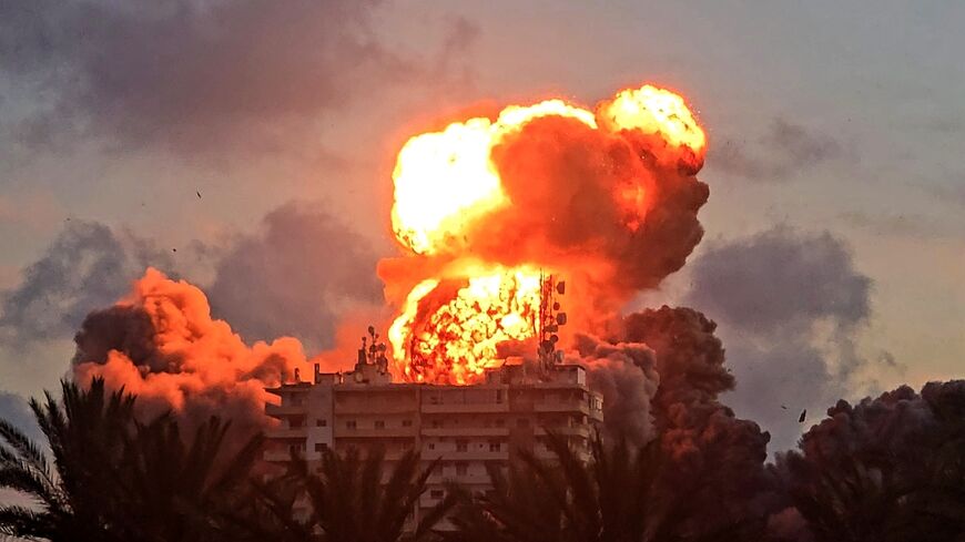 A fireball erupts from a building following an Israeli strike in Tyre