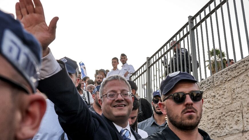 Ben Gvir (C) caused international outcry by publishing a video of aid activists from the Global Sumud Flotilla being mistreated