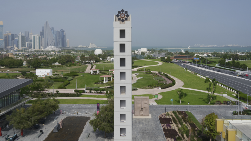  Haroon Mirza, Miraj Al Shams, 2026, installed at the Fire Station Tower, Doha. (Photo courtesy of Fire Station)