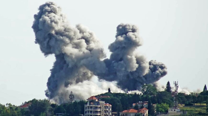 Smoke rises from the site of an Israeli airstrike that targeted the southern Lebanese village of Choukine 