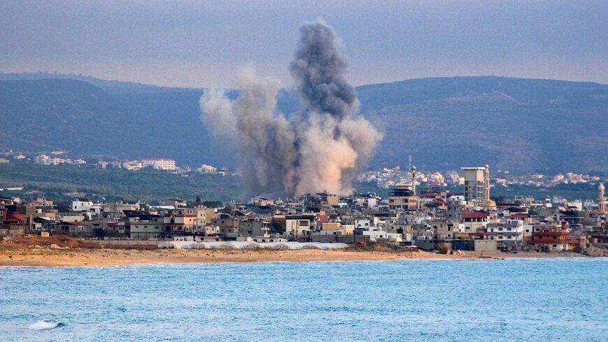 Smoke rises from the site of an Israeli strike near the southern Lebanese city of Tyre on May 27