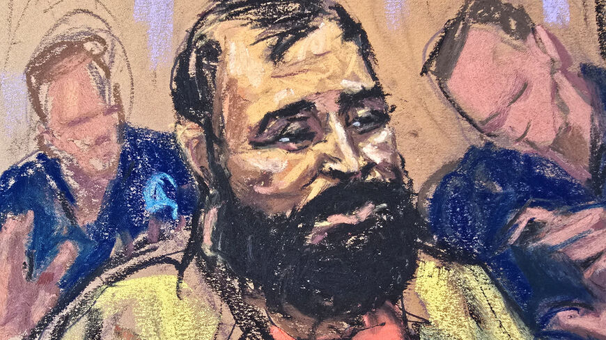 Mohammad Baqer Saad Dawood Al-Saadi, an Iraqi man accused of helping Iran-backed militia's plans for attacks in the United States and Europe, attends his arraignment in Manhattan federal court in New York City, U.S., June 1, 2026 in a courtroom sketch. REUTERS/Jane Rosenberg