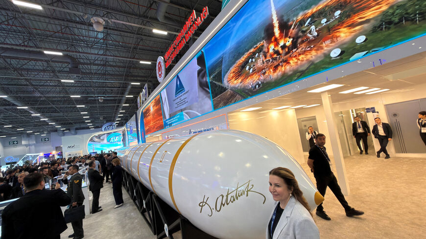 A visitor stands next to Turkish made intercontinental ballistic missile Yildirimhan at the SAHA 2026 International Defence and Aerospace Exhibition in Istanbul, Turkey, May 8, 2026. REUTERS/Murad Sezer