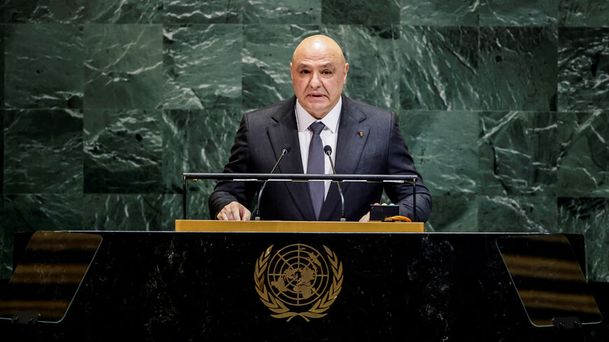 Lebanon's President Joseph Aoun addresses the 80th United Nations General Assembly at U.N. headquarters in New York, U.S., September 23, 2025. REUTERS/Eduardo Munoz