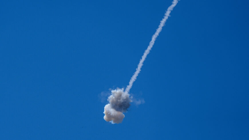 An interception by Israel's Iron Dome anti-missile system, as seen from the Israeli side of the Israel-Lebanon border, June 8, 2026. REUTERS/Ayal Margolin