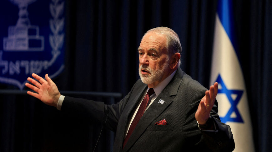 FILE PHOTO: U.S. Ambassador to Israel Mike Huckabee speaks during the Jerusalem Summit, a conference on antisemitism and Christian support for Israel, at the Israel's Ministry of Foreign Affairs, in Jerusalem, June 11, 2026. REUTERS/Ronen Zvulun/File Photo