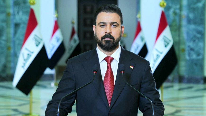 FILE PHOTO: Iraqi Prime Minister Ali al-Zaidi delivers a televised address after assuming office, in Baghdad, Iraq May 16, 2026. Iraqi Prime Minister Media Office/Handout via REUTERS