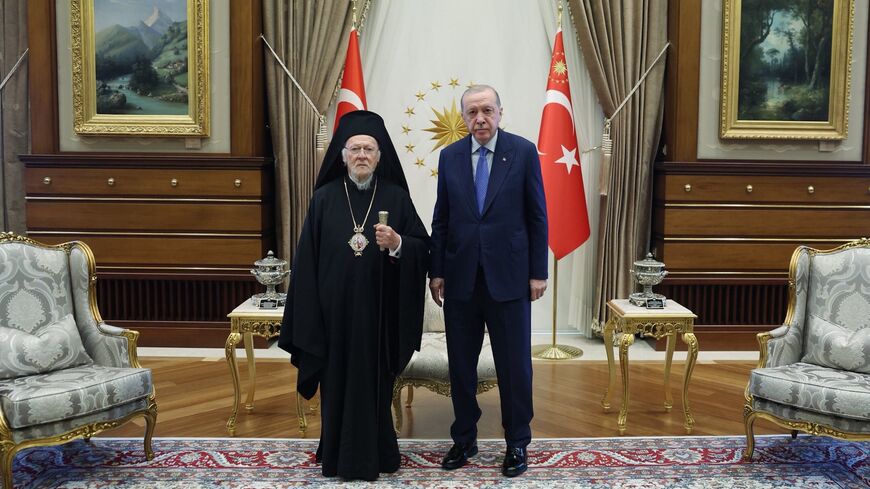 Turkish President Recep Tayyip Erdogan meets with Orthodox Patriarch of Bartholomew at the presidential complex, Ankara, Turkey, June 16, 2026.