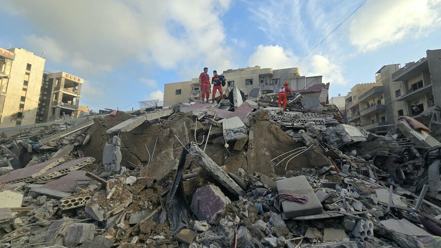 First responders gather at the site of an Israeli strike that hit near a hospital in the southern Lebanese city of Tyre on June 1, 2026. 