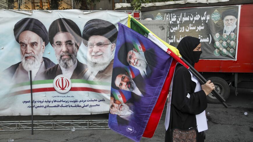People from Tehran province gather in support and allegiance to Iranian Supreme Leader Mojtaba Khamenei, while holding Iranian flags and images of both the new and former leaders of Iran, on June 12, 2026, at Palestine Square in Tehran, Iran. 