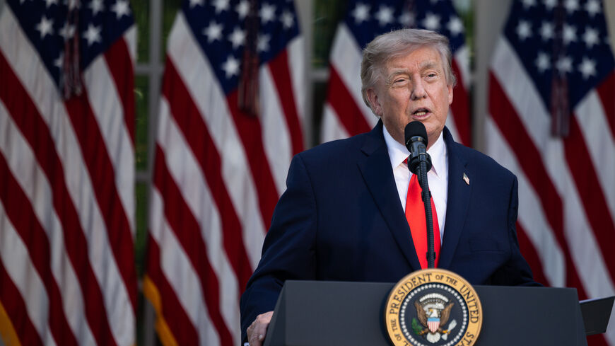 President Donald Trump speaks during a Rose Garden Club dinner at the White House on June 25, 2026 in Washington, DC. 