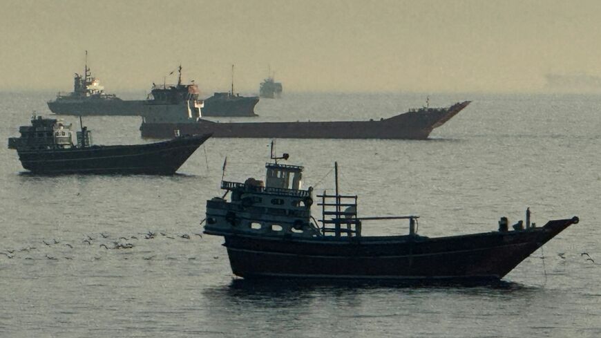 Vessels anchored in the Strait of Hormuz, off the Omani port city of Khasab