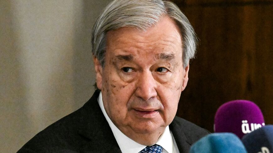 United Nations Secretary-General Antonio Guterres gives a press conference in Damascus