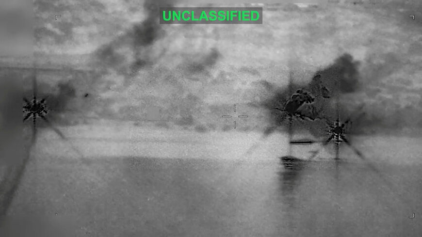 Smoke rises at an unknown location following what U.S. Central Command says is a new wave of strikes against Iran on Tuesday after three tankers were hit by projectiles in the Strait of Hormuz, in this still image taken from video released July 7, 2026.    U.S. Central Command/Handout via REUTERS