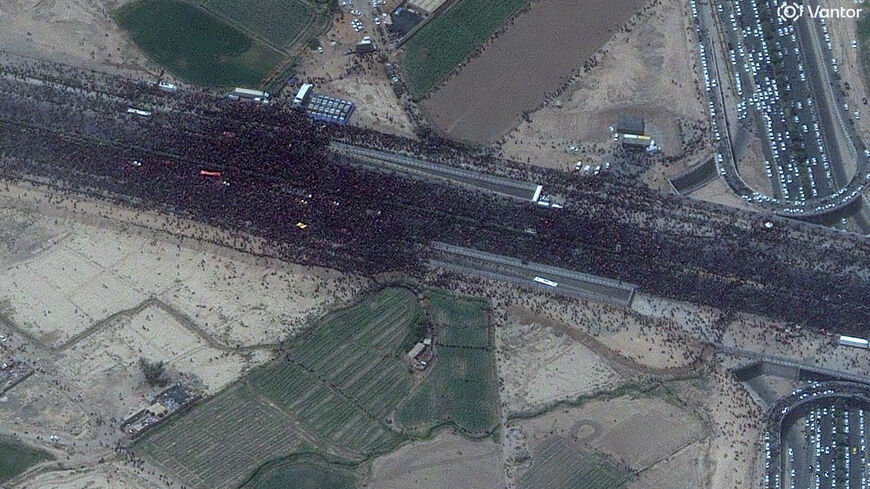 A satellite image shows a large crowd of mourners heading toward Jamkaran Mosque, on the day of a funeral procession for Iran's late Supreme Leader Ayatollah Ali Khamenei, who was killed on February 28 during Israeli and U.S. airstrikes, in Qom, Iran, July 7, 2026. Vantor/Handout via REUTERS