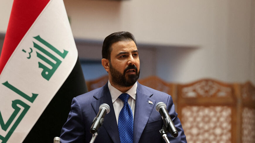 FILE PHOTO: Iraqi Prime Minister-designate Ali al-Zaidi speaks during a parliamentary session to vote in a new government headed by Ali al-Zaidi as prime minister, at the parliament headquarters in Baghdad, Iraq, May 14, 2026. REUTERS/Ahmed Saad/File Photo