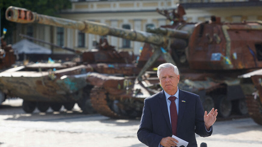 FILE PHOTO: A picture taken on July 10, 2026 shows U.S. Senator Lindsey Graham (R-SC) speaking to the media after his meeting with Ukraine's President Volodymyr Zelenskiy, amid Russia's attack on Ukraine, in Kyiv, Ukraine. REUTERS/Valentyn Ogirenko/File Photo