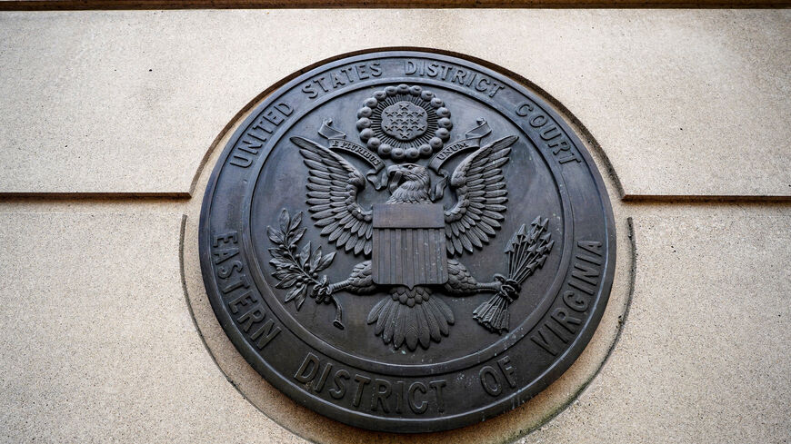 The seal of the U.S. District Court for the Eastern District of Virginia, at the Albert V. Bryan courthouse, stands in Alexandria, Virginia, U.S., September 25, 2025. REUTERS/Al Drago