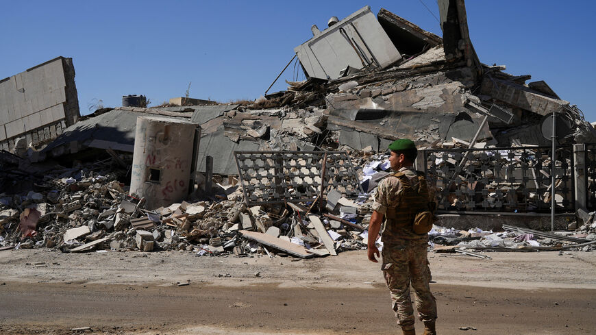 A Lebanese army soldier inspects the damage in the aftermath of an Israeli strike in Nabatieh, Lebanon June 21, 2026. REUTERS/Stringer  REFILE - QUALITY REPEAT