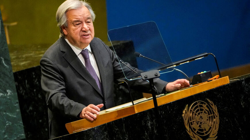 FILE PHOTO: United Nations Secretary-General Antonio Guterres speaks to delegates during a meeting on Nuclear Non-Proliferation Treaty at U.N. headquarters in New York City, U.S., April 27, 2026. REUTERS/Eduardo Munoz/File Photo