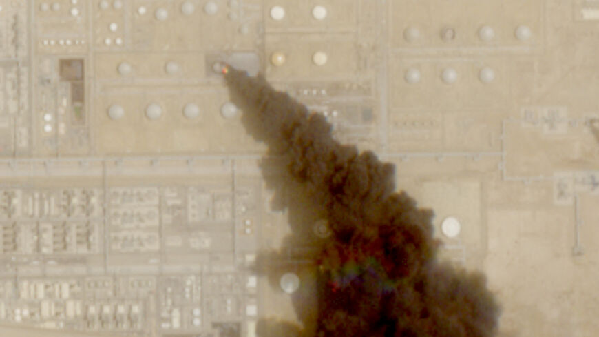 A  satellite image shows trail of smoke rising from an oil facility, in Jizan, Jazan province, Saudi Arabia, July 26, 2026. Yemen's Iran-aligned Houthis said on Saturday, July 25, that they carried out operations targeting Saudi Aramco facilities in Jizan and Yanbu, according to a statement by the group's military spokesperson Yahya Sare. European Union/Copernicus Sentinel-2/Handout via REUTERS