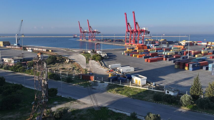 An aerial view shows port of the western Syrian port city of Latakia, on Dec. 18, 2024. 