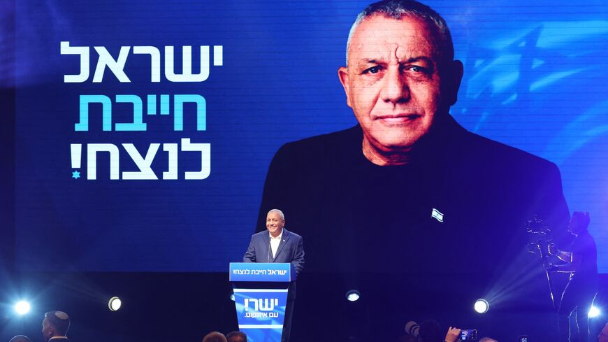 Former Israeli army chief of staff Gadi Eizenkot speaks during the launch of the Yashar party's election campaign in Hod Aharon, in central Israel, on June 30, 2026. 