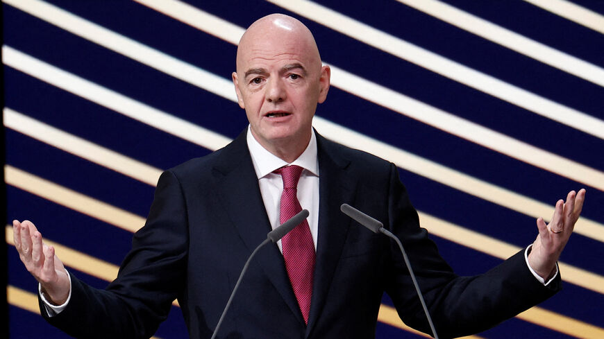 FILE PHOTO: Soccer Football - 50th Ordinary UEFA Congress - Brussels Expo, Brussels, Belgium - February 12, 2026 FIFA president Gianni Infantino speaks during the event REUTERS/Benoit Tessier/File Photo