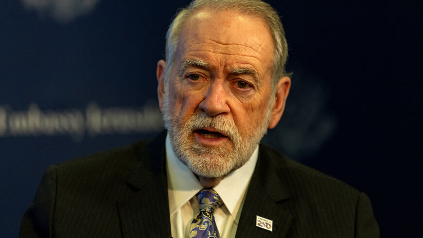 U.S. Ambassador to Israel Mike Huckabee looks on during an interview with Reuters in Jerusalem, August 20, 2026. REUTERS/Ronen Zvulun