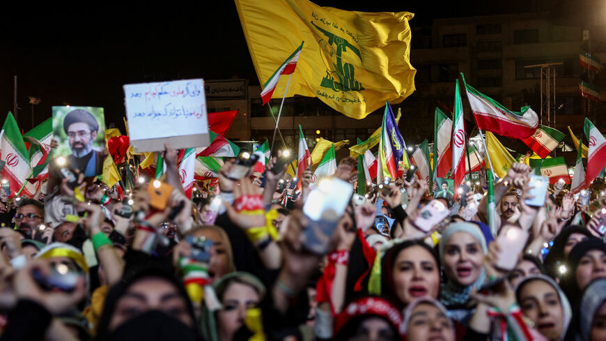 A Hezbollah flag during an anti-U.S. and Israeli rally after Iran's missile attack on Israel, in Tehran, Iran, June 7, 2026. Majid Asgaripour/WANA (West Asia News Agency) via REUTERS